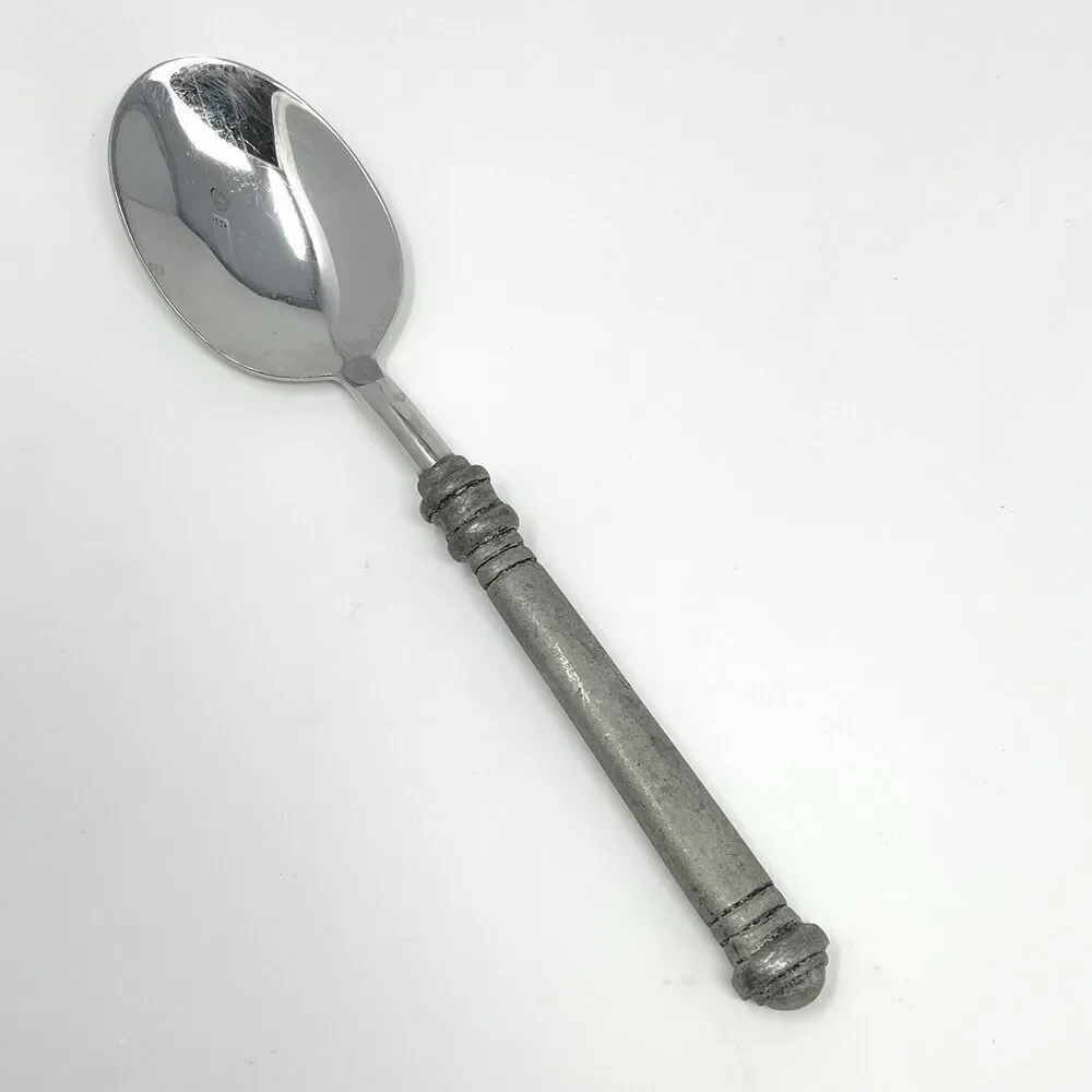 Pottery Barn 70% PEWTER Banded Handle & Stainless Place Dinner Soup Spoon 8 3/8”